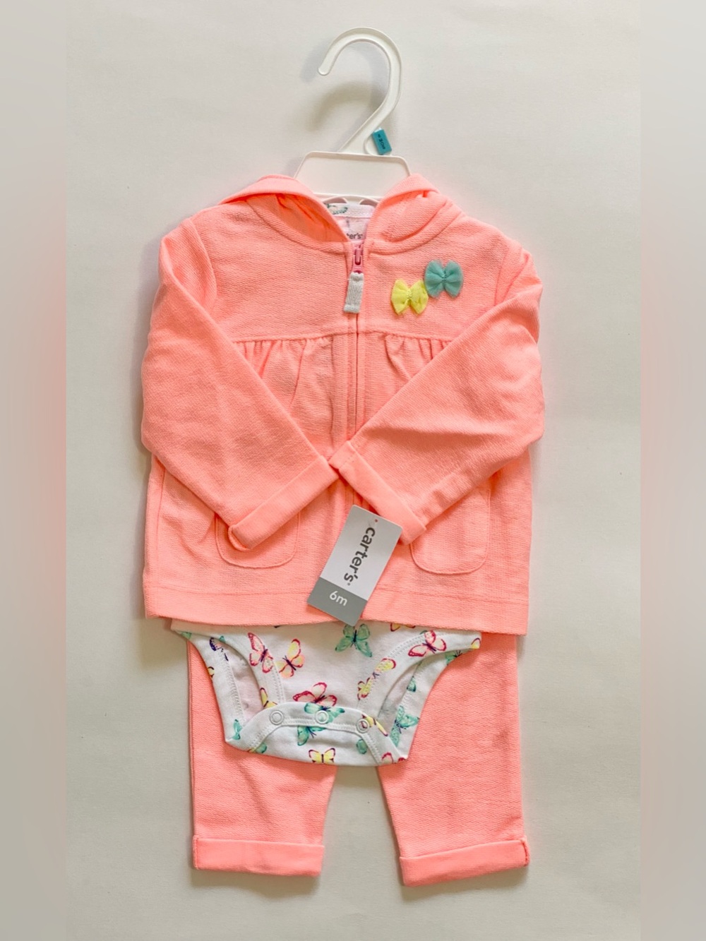 Carter's Coral Pink Hoodie Set with Butterfly Bodysuit